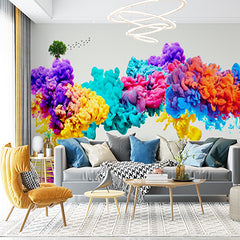 Custom Surreal Color Explosion Wall Mural Wallpaper - Vibrant Smoke Clouds Over Water with Sailboats