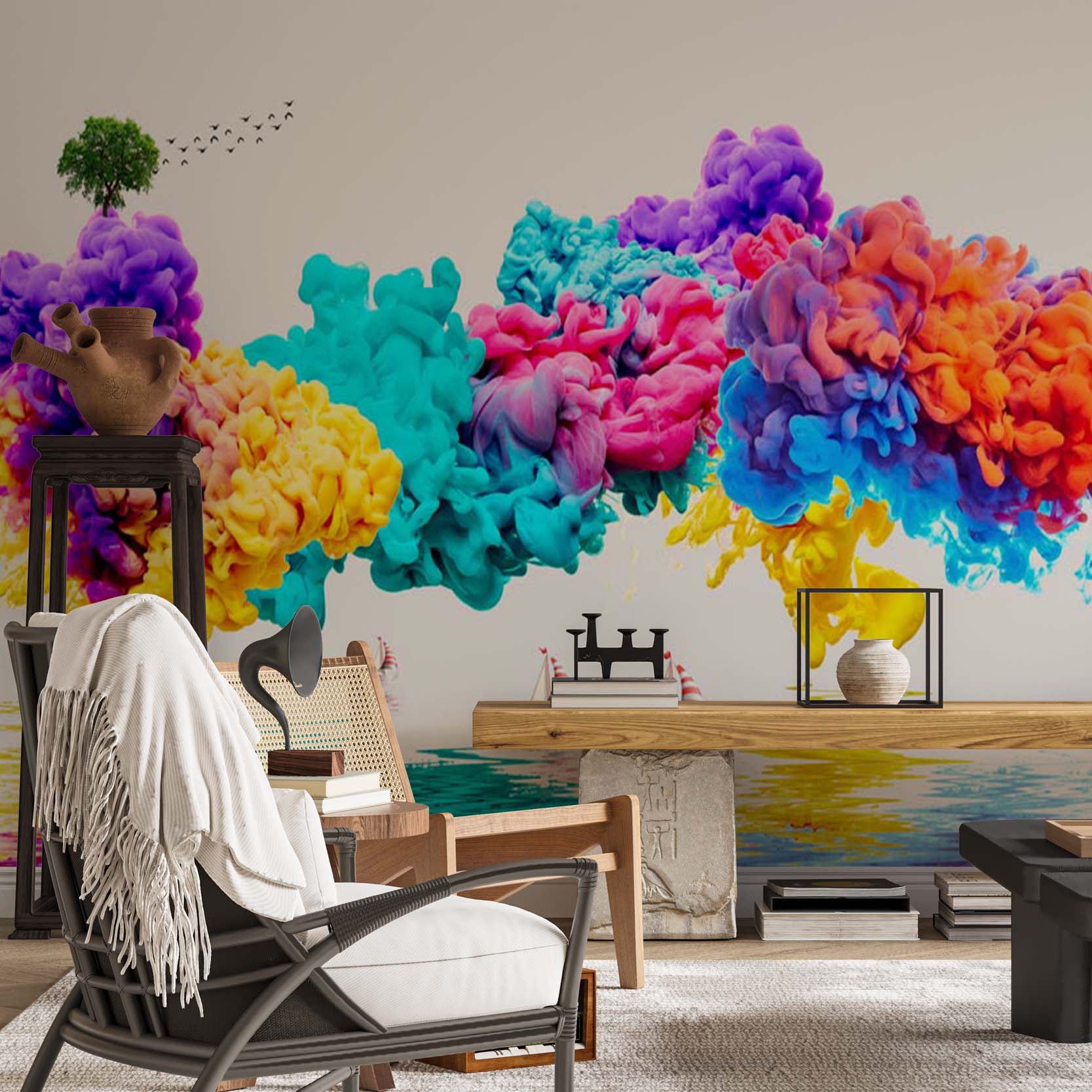 Abstract Wall Mural Ink in Water Bright Colorful Smoke Wallpaper