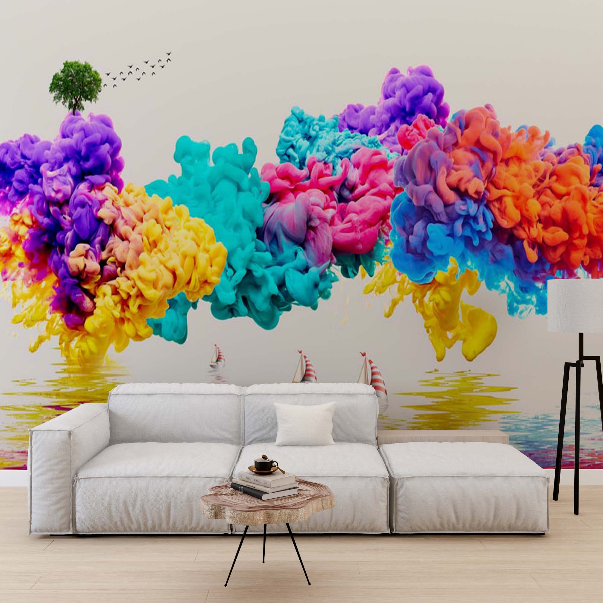 Abstract Wall Mural Ink in Water Bright Colorful Smoke Wallpaper