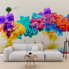 Custom Abstract Wall Mural Ink in Water Bright Colorful Smoke Wallpaper