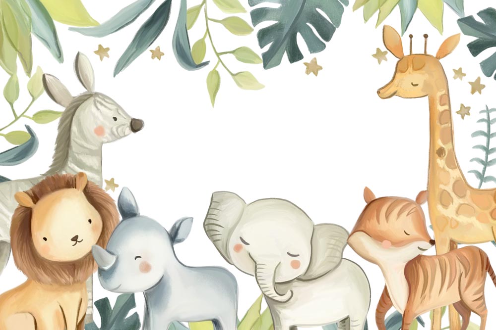 Kids Wall Mural Cartoon Safari Animals Nursery Wallpaper for Kids Room