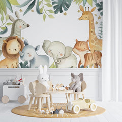 Custom Kids Wall Mural Cartoon Safari Animals Nursery Wallpaper for Kids Room