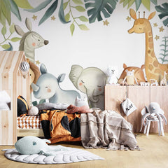 Custom Kids Wall Mural Cartoon Safari Animals Nursery Wallpaper for Kids Room