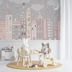 Custom Kids Wall Mural City Old Buildings Scandinavian Wallpaper for Girl