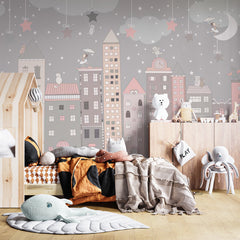 Custom Kids Wall Mural City Old Buildings Scandinavian Wallpaper for Girl