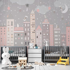 Custom Kids Wall Mural City Old Buildings Scandinavian Wallpaper for Girl