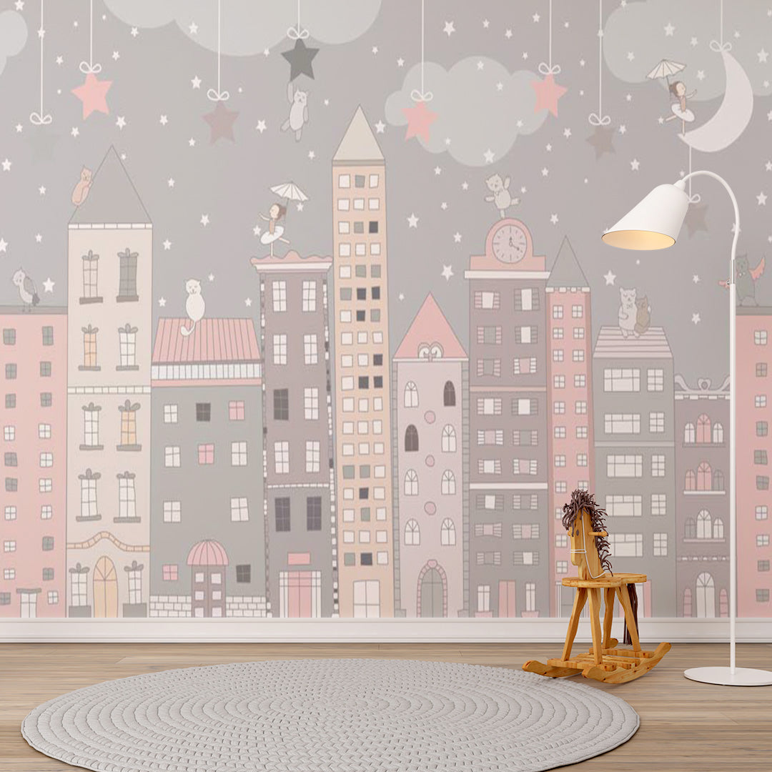 Custom Kids Wall Mural City Old Buildings Scandinavian Wallpaper for Girl