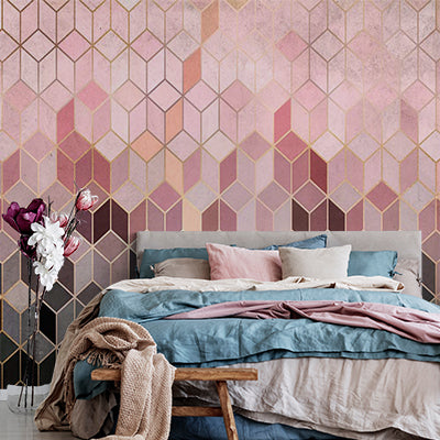 Luxurious Gold-Accented Hexagon Wallpaper with Gradient Pastels