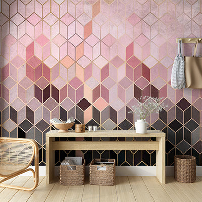 Luxurious Gold-Accented Hexagon Wallpaper with Gradient Pastels