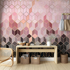 Custom Luxurious Gold-Accented Hexagon Wallpaper with Gradient Pastels