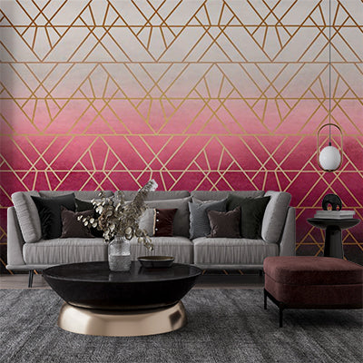 Custom Pink and Gold Geometric Gradient Wallpaper with Triangle Patterns