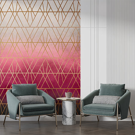 Pink and Gold Geometric Gradient Wallpaper with Triangle Patterns