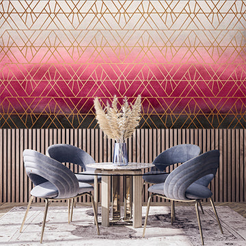 Pink and Gold Geometric Gradient Wallpaper with Triangle Patterns