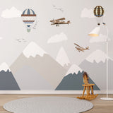 Kids Wall Murals Vintage Airplane Mountains Simple Wallpaper for Kids