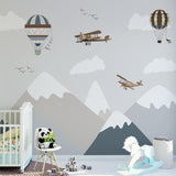 Kids Wall Murals Vintage Airplane Mountains Simple Wallpaper for Kids