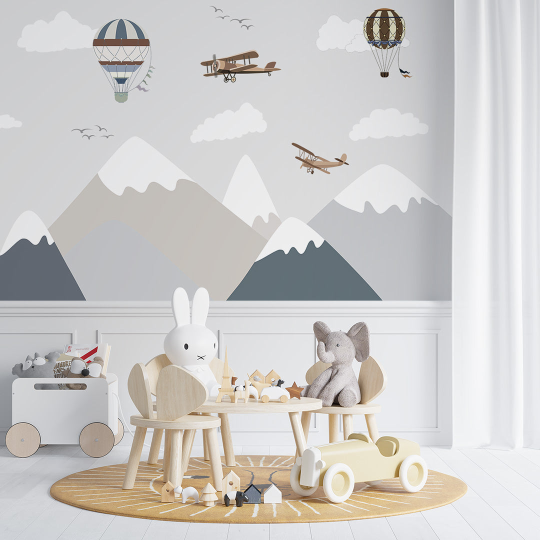 Kids Wall Murals Vintage Airplane Mountains Simple Wallpaper for Kids