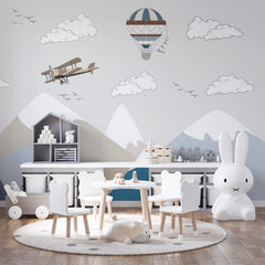 Custom Kids Wall Murals Vintage Airplane Mountains Wallpaper for Kids