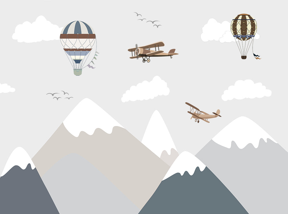 Kids Wall Murals Vintage Airplane Mountains Simple Wallpaper for Kids