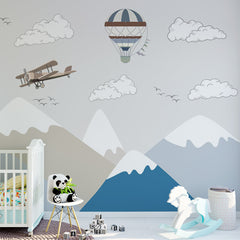 Custom Kids Wall Murals Vintage Airplane Mountains Wallpaper for Kids