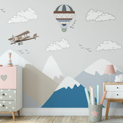 Custom Kids Wall Murals Vintage Airplane Mountains Wallpaper for Kids