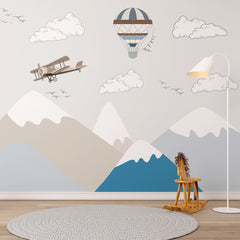 Custom Kids Wall Murals Vintage Airplane Mountains Wallpaper for Kids