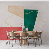 Abstract Art Wallpaper with Bold Color Blocks and Gold Lines