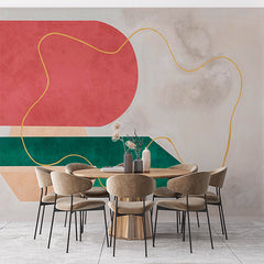 Custom Modern Abstract Art Wallpaper with Geometric Shapes and Gold Accents