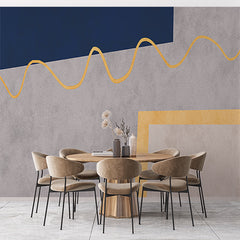 Custom Contemporary Geometric Wallpaper with Blue and Gold Accents on Gray Background