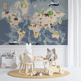 Kids World Map with Countries Wall Mural Decals Posters for Girls Boys Baby Wallpaper for Kids