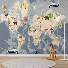 Custom Kids World Map with Countries Wall Mural Decals Posters for Girls Boys Baby Wallpaper for Kids