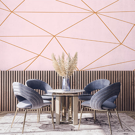 Custom Pastel Pink Geometric Wallpaper with Copper Lines