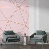 Pastel Pink Geometric Wallpaper with Copper Lines