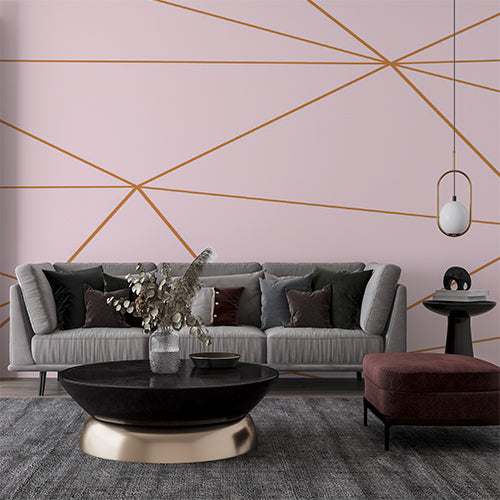 Pastel Pink Geometric Wallpaper with Copper Lines