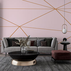 Custom Pastel Pink Geometric Wallpaper with Copper Lines