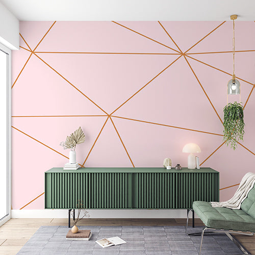 Pastel Pink Geometric Wallpaper with Copper Lines