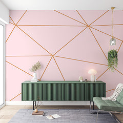 Custom Pastel Pink Geometric Wallpaper with Copper Lines