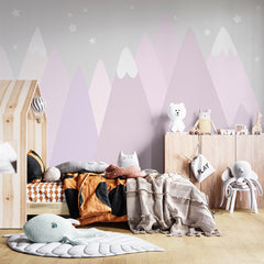 Custom Kids Wall Murals Pink Grey Mountains Scandinavian Wallpaper for Kids