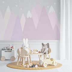 Custom Kids Wall Murals Pink Grey Mountains Scandinavian Wallpaper for Kids