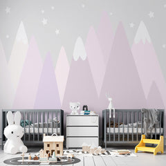 Custom Kids Wall Murals Pink Grey Mountains Scandinavian Wallpaper for Kids