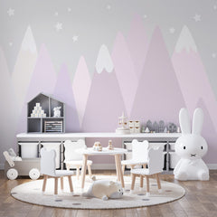 Custom Kids Wall Murals Pink Grey Mountains Scandinavian Wallpaper for Kids