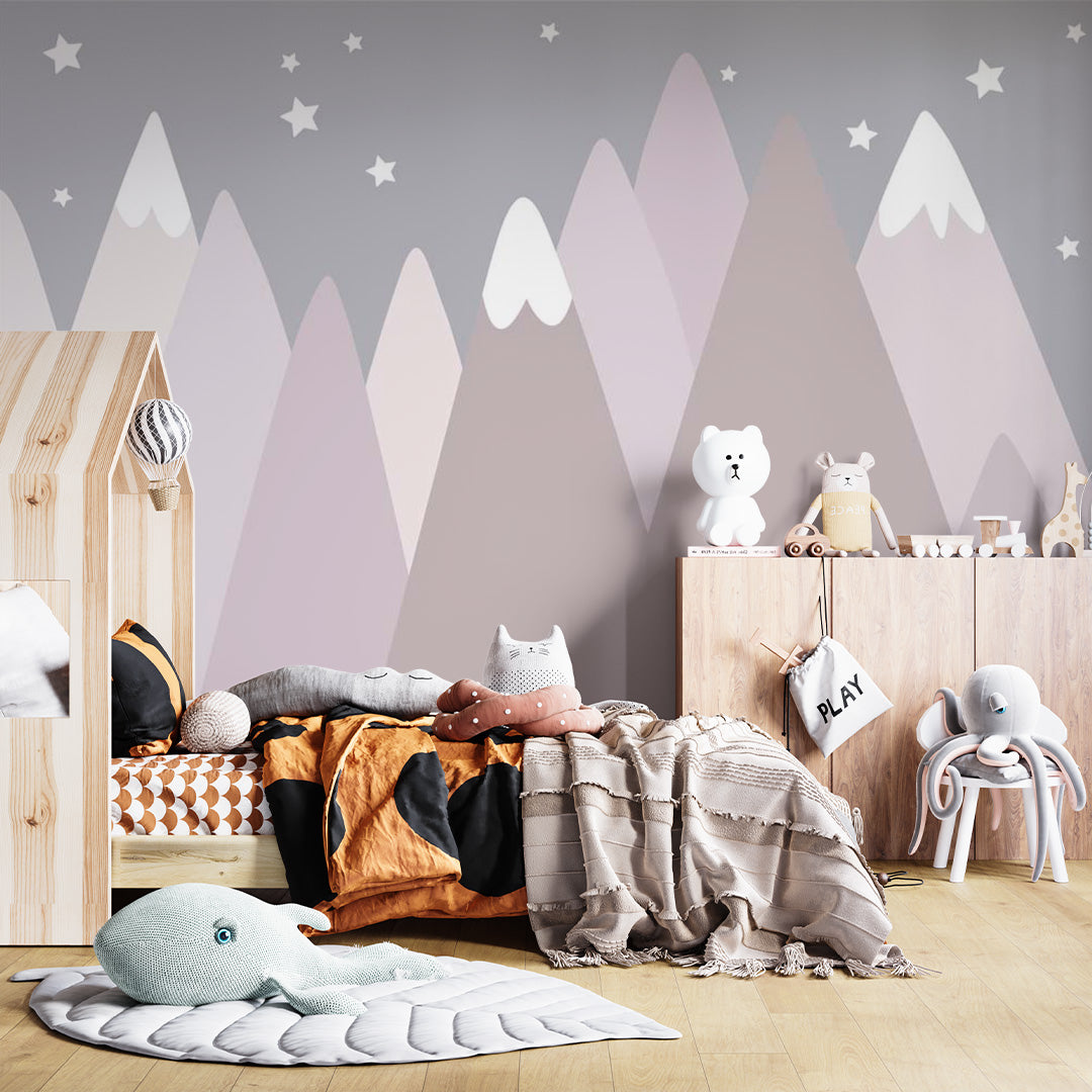 Kids Wall Murals Pink Grey Mountains Simple Wallpaper for Kids