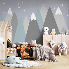 Custom  Kids Wall Murals Green Grey Mountains Scandinavian Wallpaper for Kids