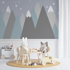 Custom  Kids Wall Murals Green Grey Mountains Scandinavian Wallpaper for Kids