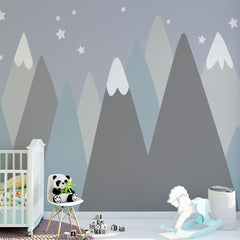 Custom  Kids Wall Murals Green Grey Mountains Scandinavian Wallpaper for Kids