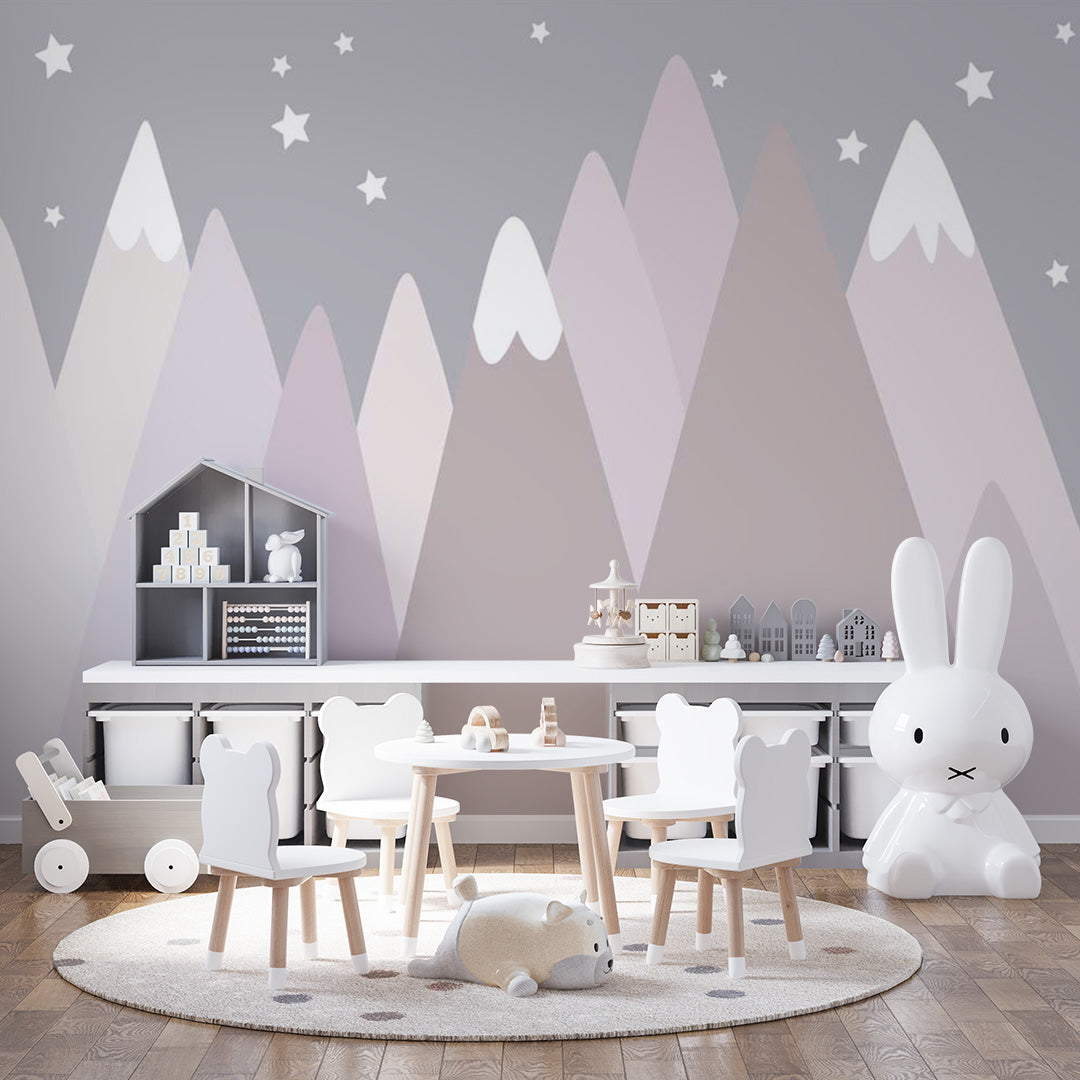 Kids Wall Murals Pink Grey Mountains Simple Wallpaper for Kids