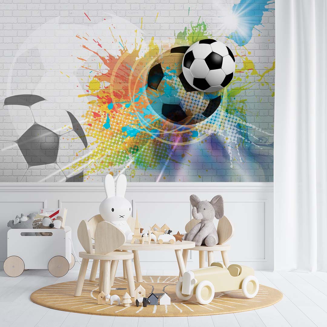 Kids Wall Mural Football Game Soccer Player Colourful Wallpaper for Kids