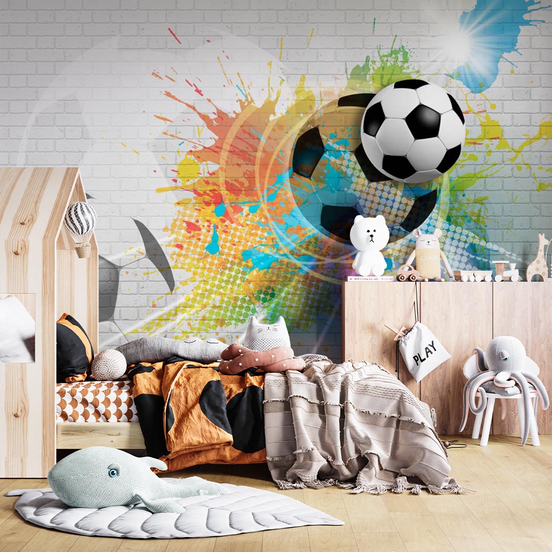 Kids Wall Mural Football Game Soccer Player Colourful Wallpaper for Kids