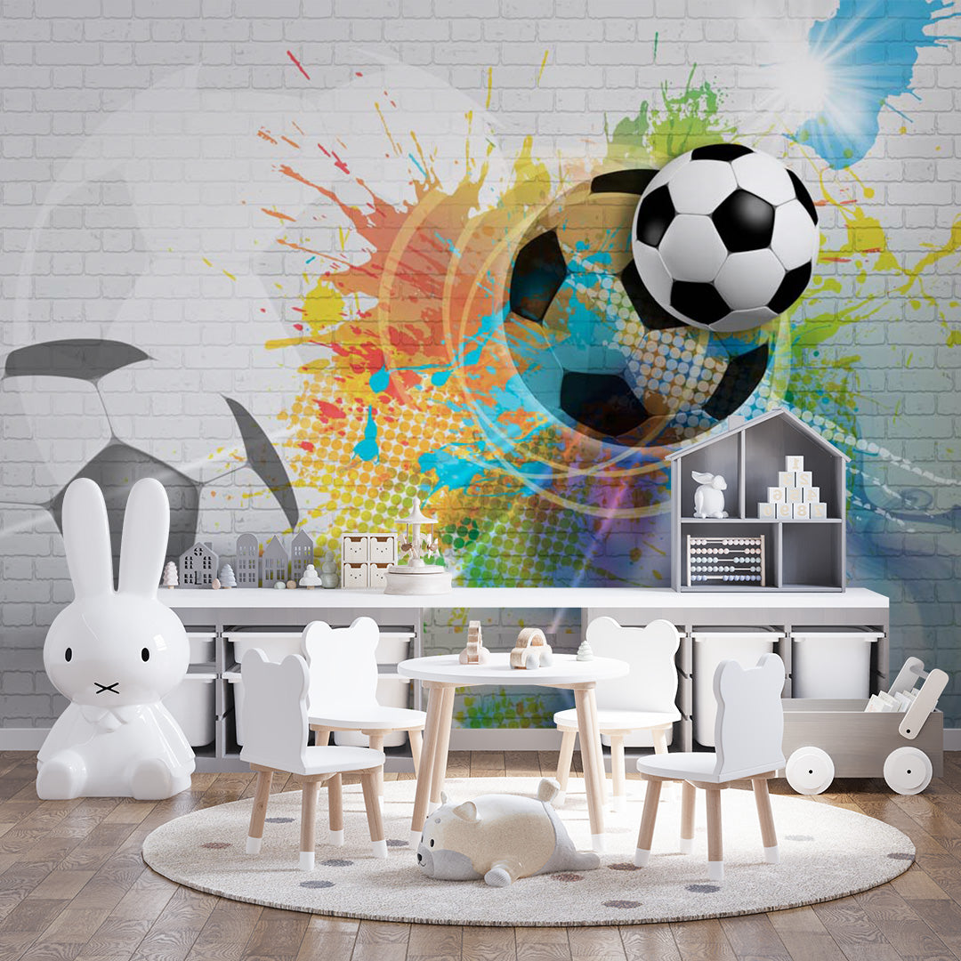 Kids Wall Mural Football Game Soccer Player Colourful Wallpaper for Kids