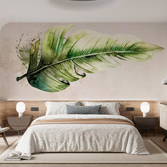 Custom Watercolor Green Leaf Wall Mural Nature-Inspired Botanical Wallpaper