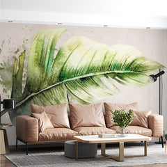 Custom Watercolor Green Leaf Wall Mural Nature-Inspired Botanical Wallpaper